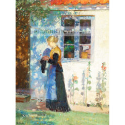 Anna Ancher Młoda dziewczyna z robótkami na drutach przed domem w Skagen — produkt cyfrowy do pobrania