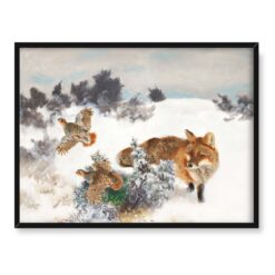 Bruno Liljefors Fox and grouse in a winter landscape Lis i głuszce 40x30