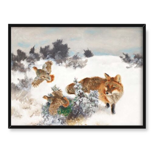 Bruno Liljefors Fox and grouse in a winter landscape Lis i głuszce 40x30