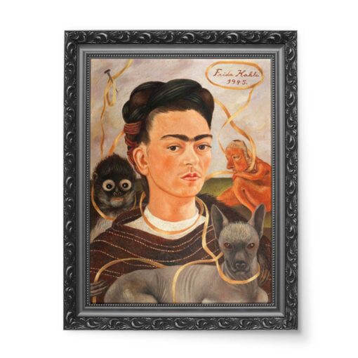 Frida Kahlo Autoportret z małpą i kotem 50x70 wydruk na płótnie CANVAS