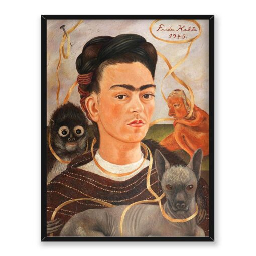 Frida Kahlo Autoportret z małpą i psem 30x40