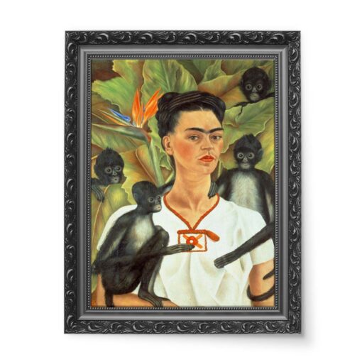 Frida Kahlo Autoportret z małpą i psem 50x70 wydruk na płótnie CANVAS