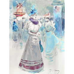 Henry Somm Kobieta w niebieskim kapeluszu przed Moulin Rouge — produkt cyfrowy do pobrania