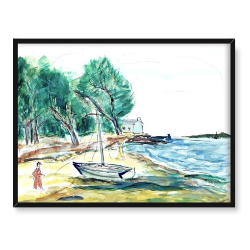 Henryk Epstein Łódź na brzegu 40x30