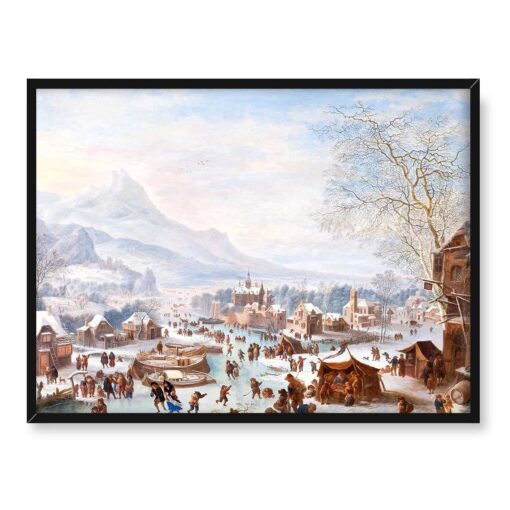 Jan Griffier Krajobraz zimowy łyzwiarze 40x30
