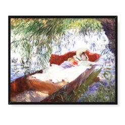 John Singer Sargent Dama z dzieckiem śpiąca na polanie pod wierzbami 50×40