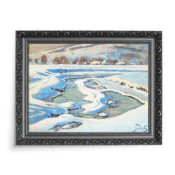 Julian Fałat Pejzaż zimowy z meandrującą rzeką 70×50 wydruk na płótnie CANVAS