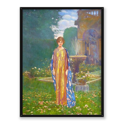 Leon Kaufmann Dama w ogrodzie przy fontannie - Wiosna 30x40