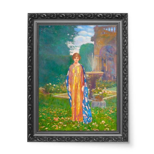 Leon Kaufmann Dama w ogrodzie przy fontannie - Wiosna 50x70 wydruk na płótnie CANVAS