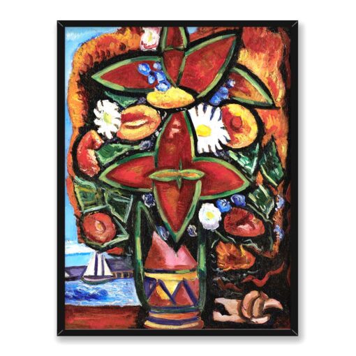 Marsden Hartley Czerwone kwiaty i żaglówka 30x40