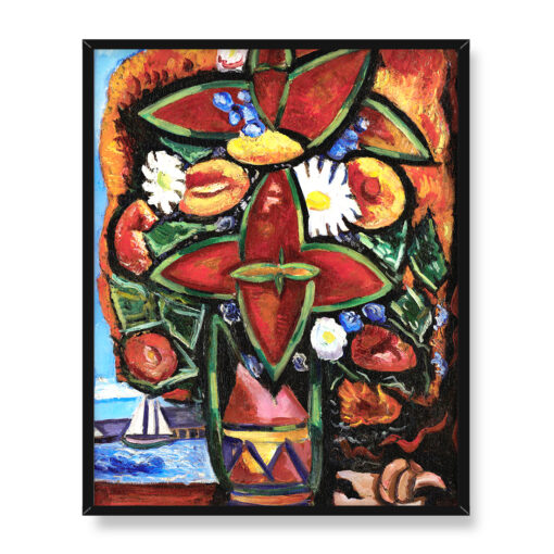 Marsden Hartley Czerwone kwiaty i żaglówka 40x50