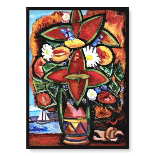 Marsden Hartley Czerwone kwiaty i żaglówka 50x70
