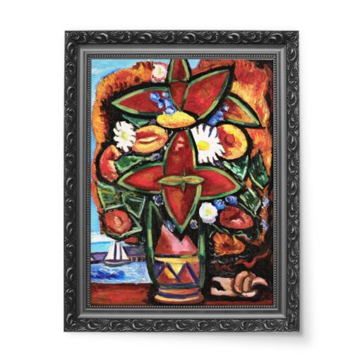 Marsden Hartley Czerwone kwiaty i żaglówka 50x70 wydruk na płótnie CANVAS