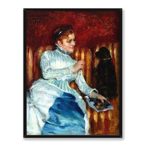 Mary Cassatt Kobieta na sofie w paski z psem 30x40 w RAMIE