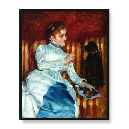 Mary Cassatt Kobieta na sofie w paski z psem 40x50