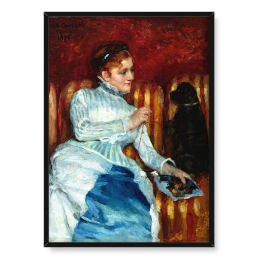 Mary Cassatt Kobieta na sofie w paski z psem 50x70