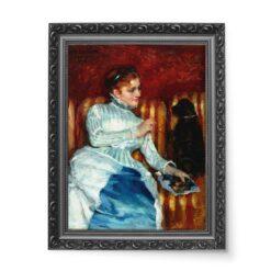Mary Cassatt Kobieta na sofie w paski z psem 50×70 wydruk na płótnie CANVAS