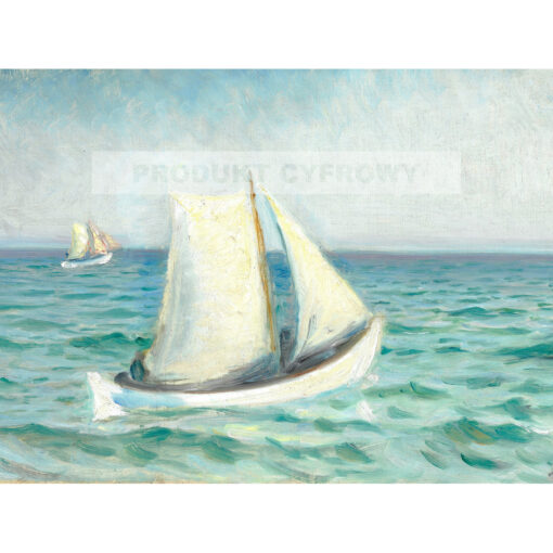 Michael Ancher Białe łodzie na morzu w słonecznym Skagen — produkt cyfrowy do pobrania