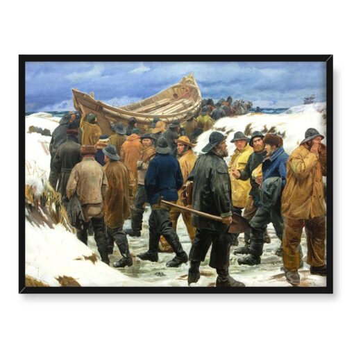 Michael Ancher Przenoszenie łodzi 40x30 w RAMIE
