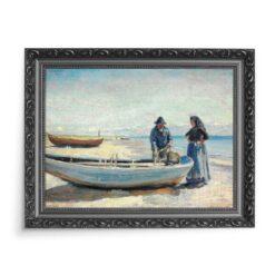 Michael Ancher Rybak z żoną przy łodzi Skagen 70×50 wydruk na płótnie CANVAS