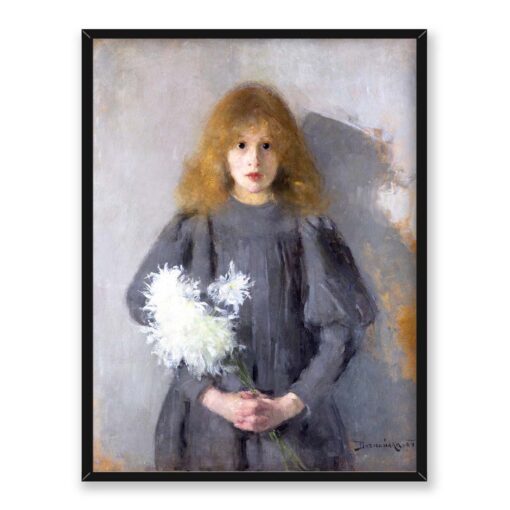 Olga Boznańska dziewczyna z chryzantemami 30x40