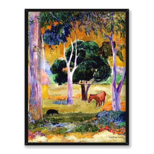 Paul Gauguin Krajobraz ze świnią i koniem 30x40 w RAMIE