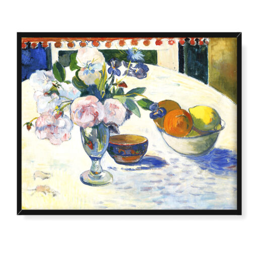 Paul Gauguin Kwiaty i miska owoców na stole 50x40