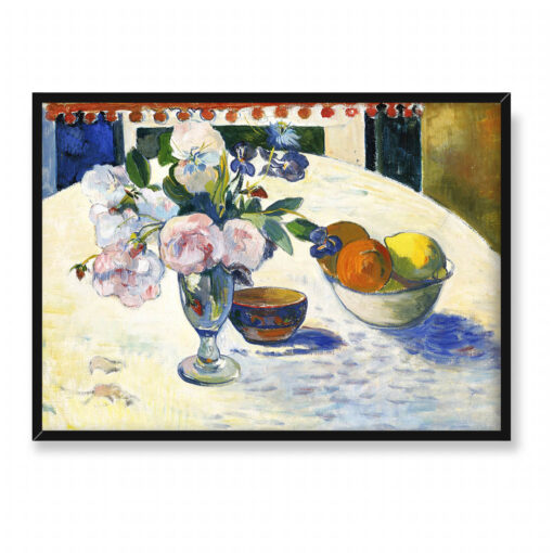 Paul Gauguin Kwiaty i miska owoców na stole 70x50