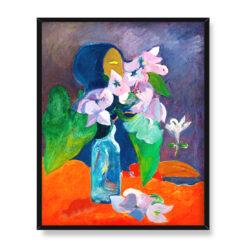 Paul Gauguin Martwa natura z kwiatami i idolem 40×50