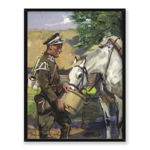 Wojciech Kossak Ułan pojący konia 30x40