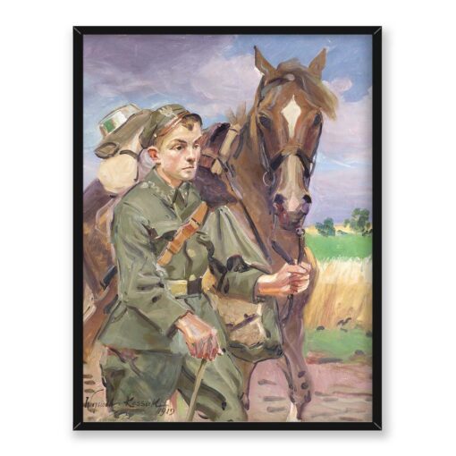 Wojciech Kossak Żołnierz prowadzący konia 30x40