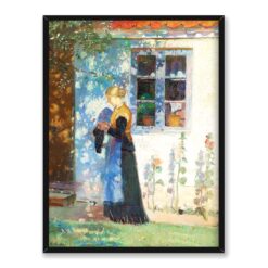 Anna Ancher Młoda dziewczyna z robótkami na drutach przed domem w Skagen 30×40