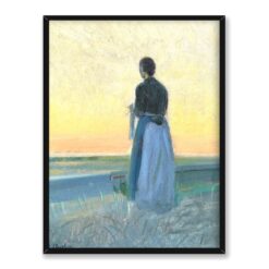 Anna Ancher Młoda kobieta stojąca w zachodzącym słońcu 30×40