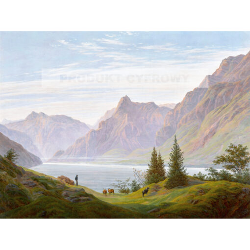 Caspar David Friedrich Krajobraz z górskim jeziorem o poranku — produkt cyfrowy do pobrania