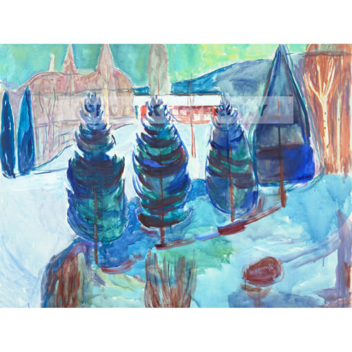 Edvard Munch Czerwony dom i świerki 2 — produkt cyfrowy do pobrania