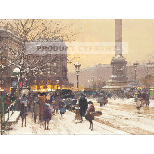 Eugene Gallen-Laloue Ludzie na placu de Concorde Paryż śnieg — produkt cyfrowy do pobrania