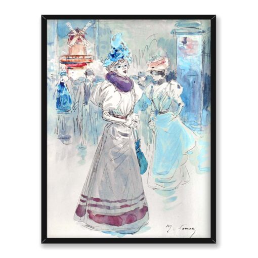 Henry Somm Kobieta w niebieskim kapeluszu przed Moulin Rouge 30x40 w RAMIE