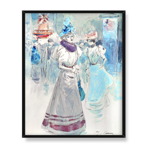Henry Somm Kobieta w niebieskim kapeluszu przed Moulin Rouge 40x50 w RAMIE