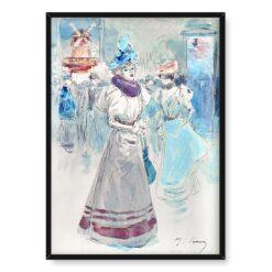 Henry Somm Kobieta w niebieskim kapeluszu przed Moulin Rouge 50×70