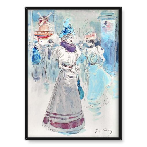 Henry Somm Kobieta w niebieskim kapeluszu przed Moulin Rouge 50x70