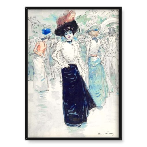 Henry Somm Paryżanka na zatłoczonej ulicy 50x70