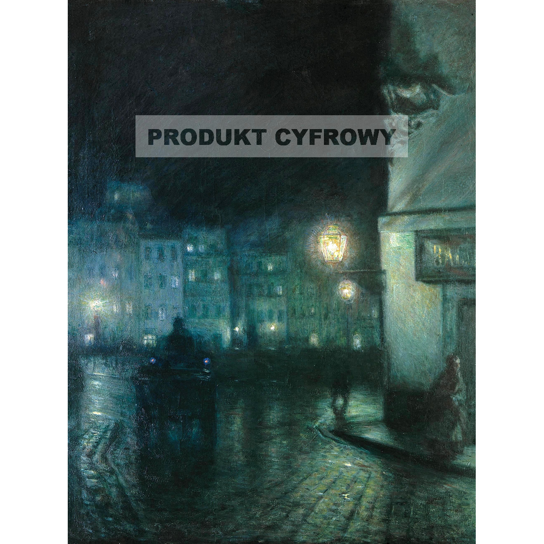 Jozef Pankiewicz Rynek Starego Miasta w Warszawie nocą — produkt cyfrowy do pobrania