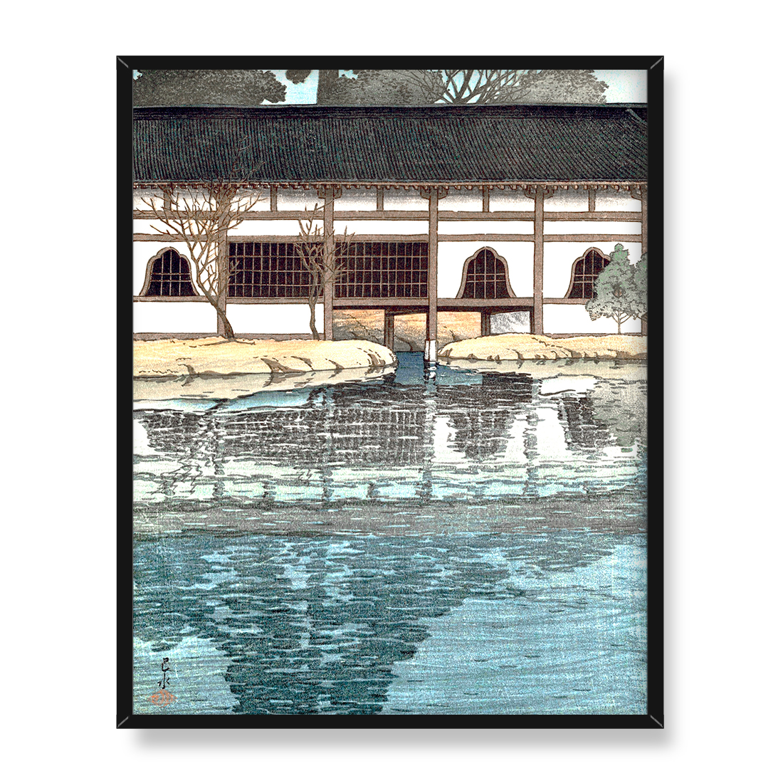 Kawase Hasui Deszcz nad świątynią 40x50