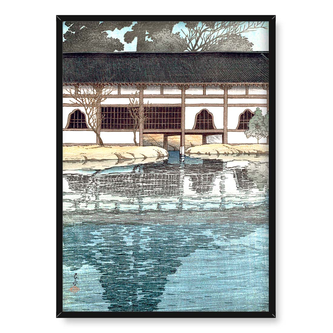 Kawase Hasui Deszcz nad świątynią 50x70