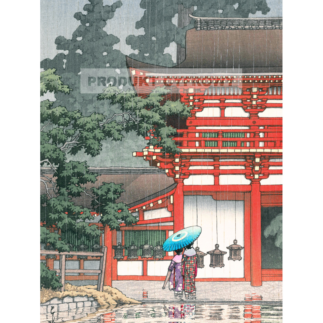 Kawase Hasui Deszcz nad świątynią — produkt cyfrowy do pobrania