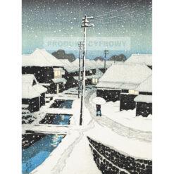 Kawase Hasui Wieczorny śnieg w wiosce Terashima — produkt cyfrowy do pobrania