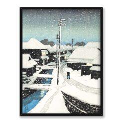 Kawase Hasui Wieczorny śnieg w wiosce Terashima 30×40