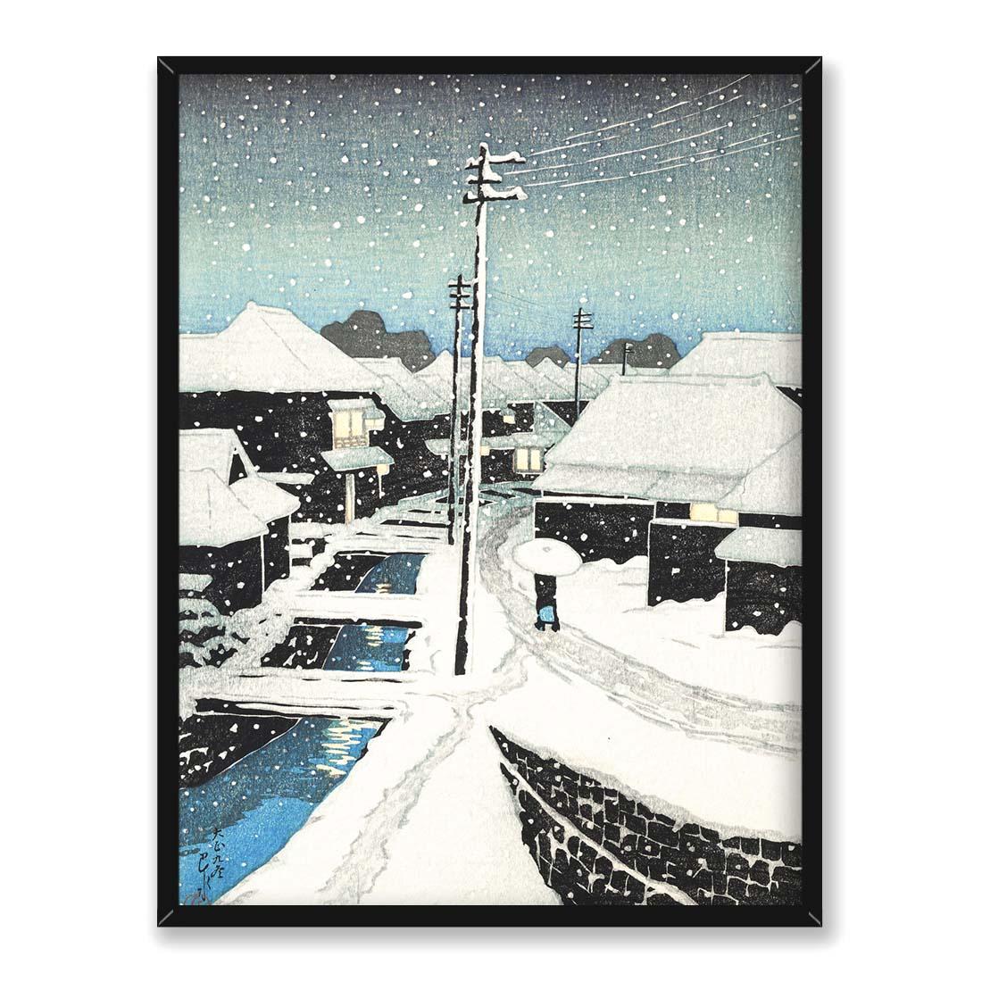 Kawase Hasui Wieczorny śnieg w wiosce Terashima 30x40