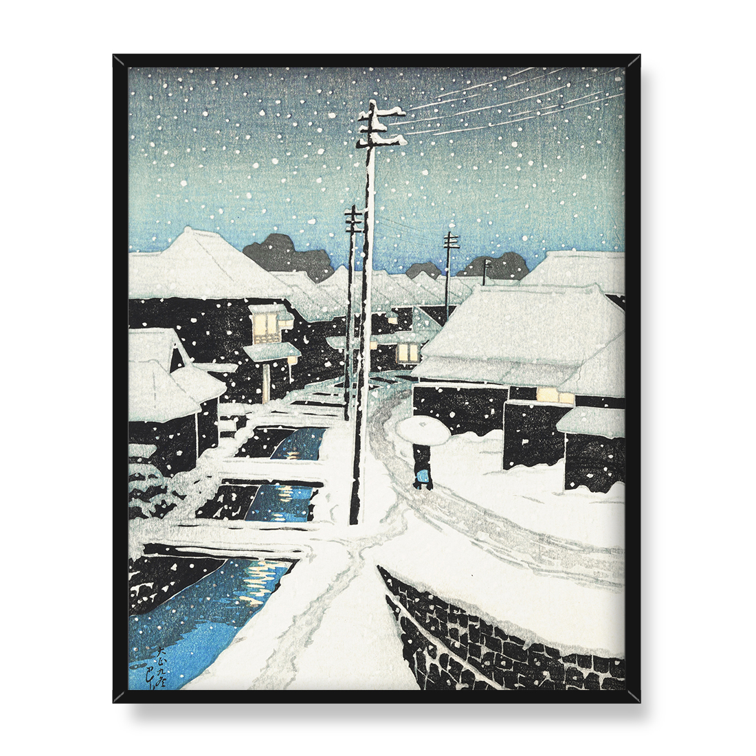 Kawase Hasui Wieczorny śnieg w wiosce Terashima 40x50 w RAMIE