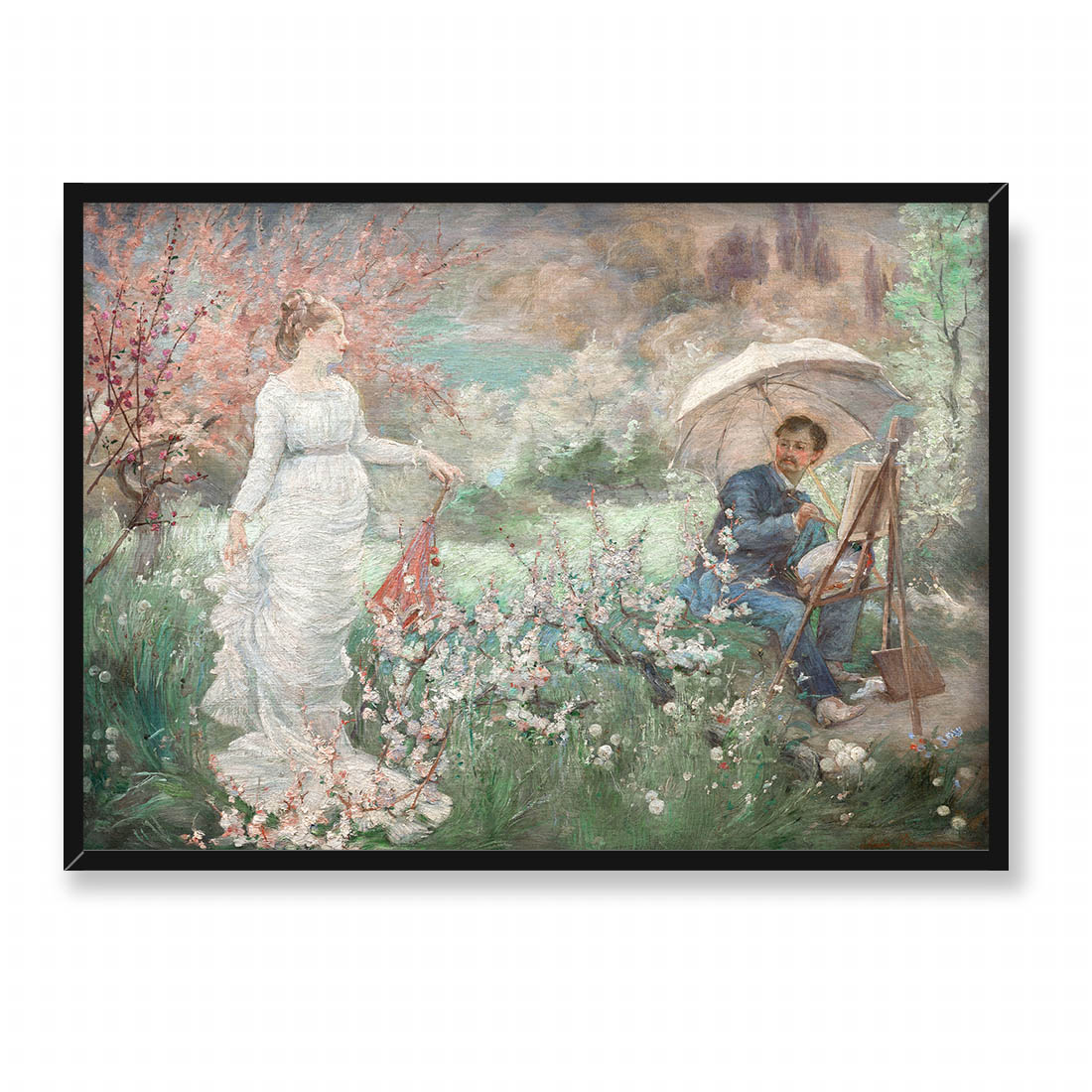 Marie Bracquemond Malarz i jego modelka w kwitnącym ogrodzie 70x50